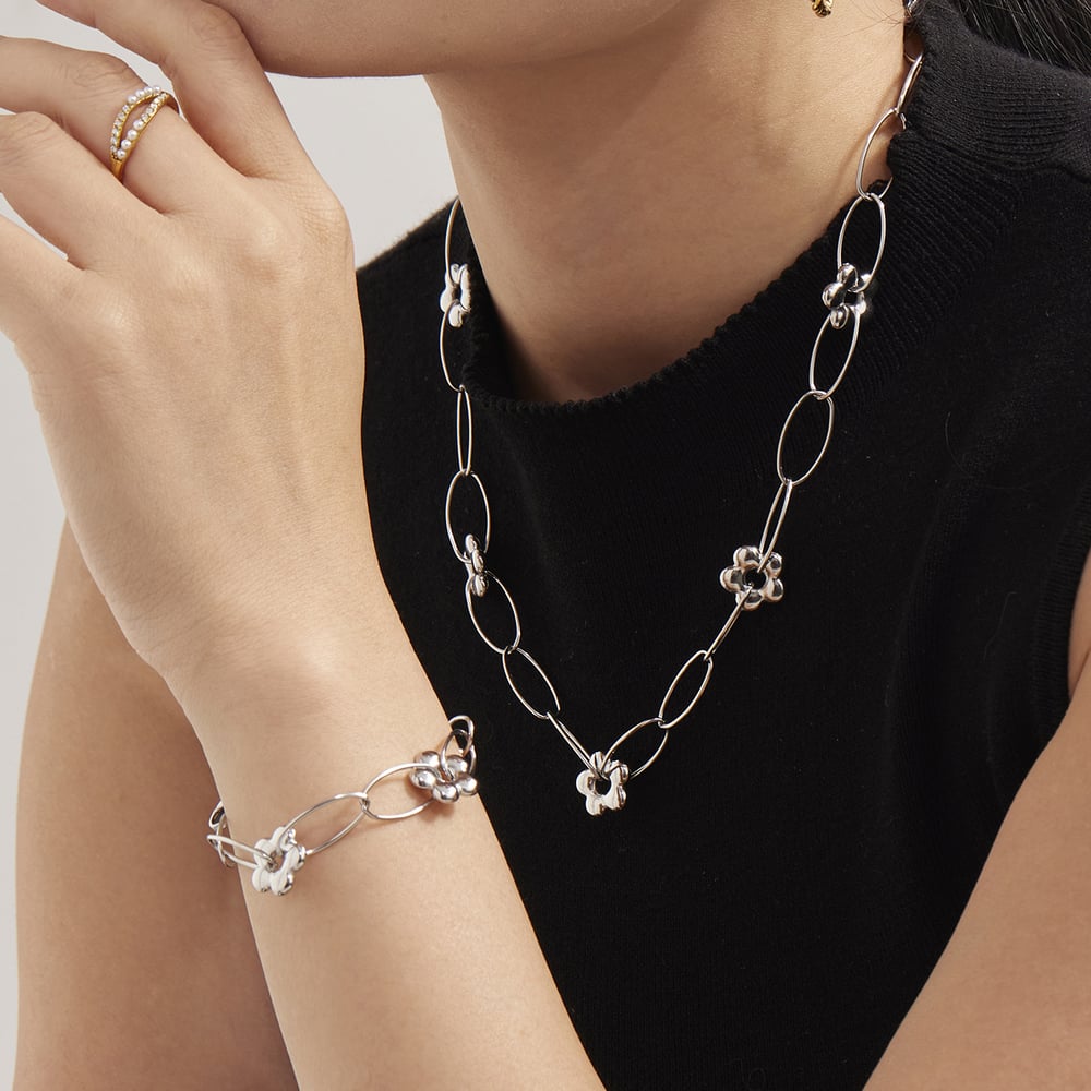 Romantic Flower Stainless Steel Gold Color Women's Jewelry Sets h5Picture5