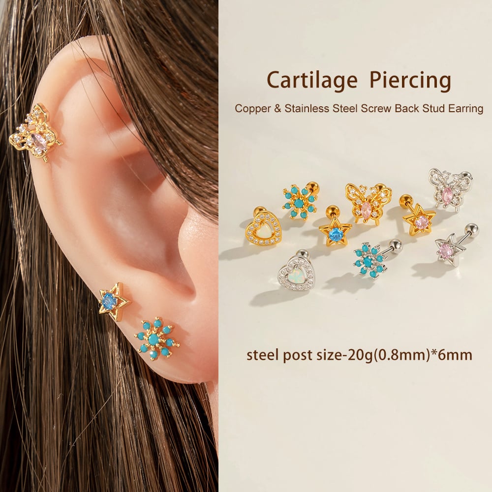 1 PieceHeart Butterfly Copper Gold Color Zircon Piercing Earring Picture4