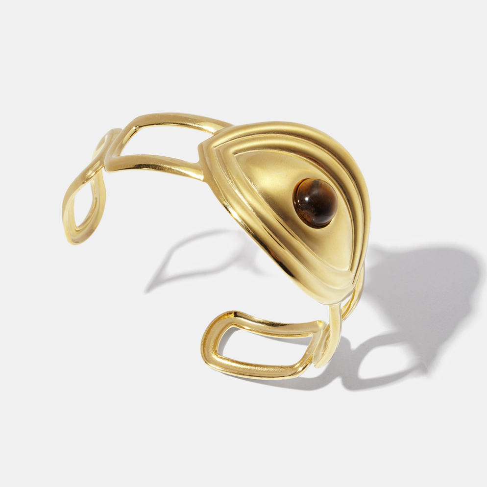 Retro Devil's Eye Stainless Steel Natural Stone Cuff Bracelet h5Picture2