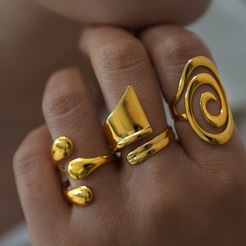 1 Piece Simple Irregular Shape Stainless Steel  Gold Color Statement Rings Picture7