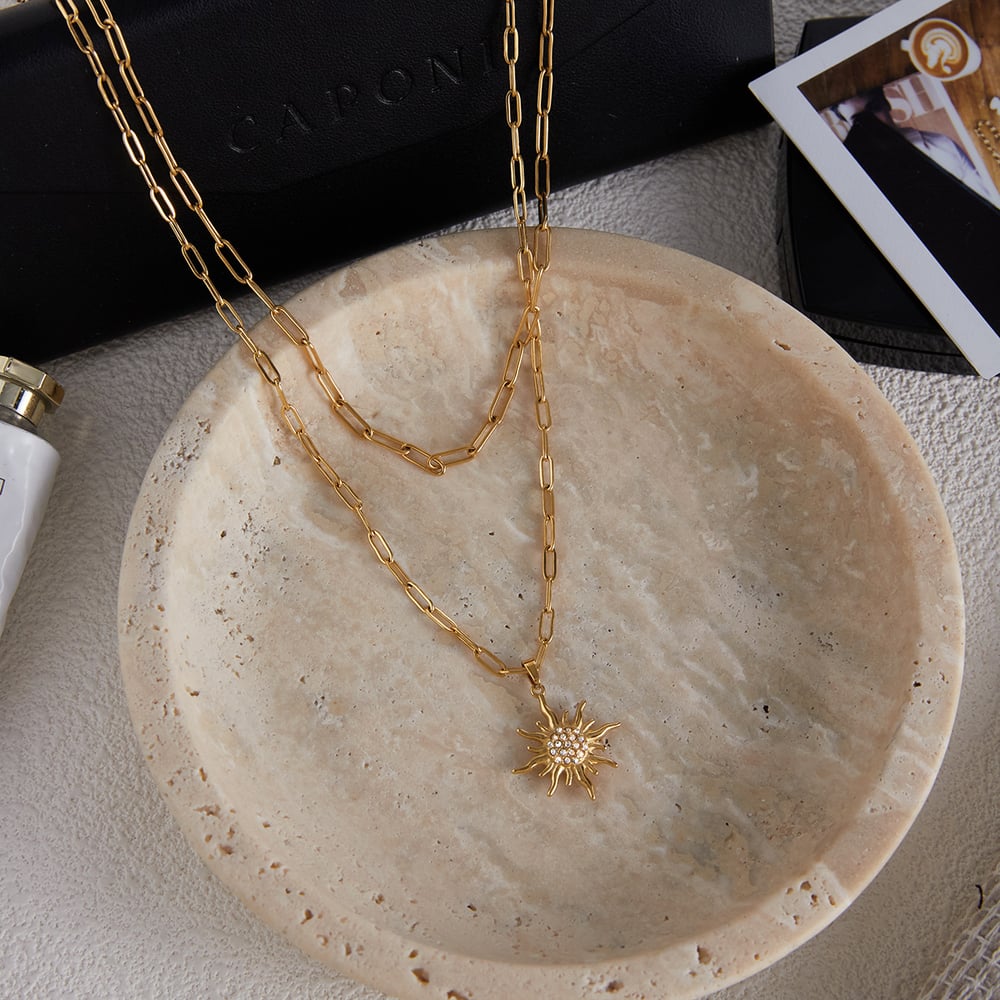 1 Piece Elegant Sun Stainless Steel Gold Color Women's Layered Necklaces h5Picture5