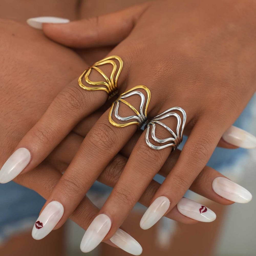 1 Stück lässige, unregelmäßig geformte Linien, Edelstahl, goldfarben, Statement-Ringe für Damen h5Bild6