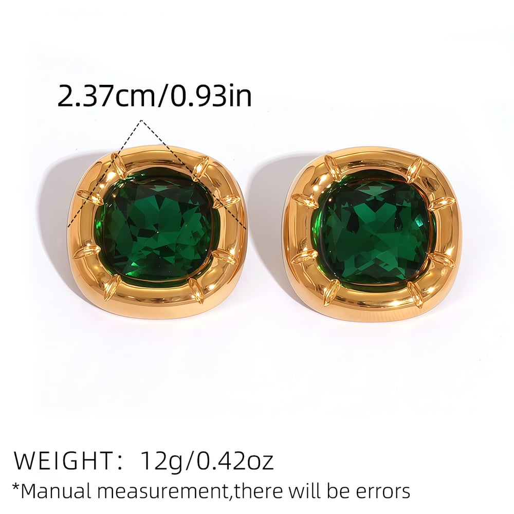 1 Pair Square Green Cubic Zirconia Stainless Steel  Women's Stud Earrings Picture2