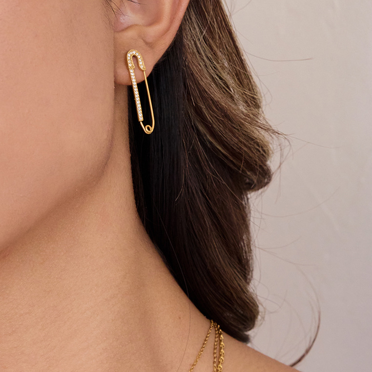 1 Pair Simple Paper Clip Shape Stainless Steel Gold Color Women's Stud Earrings h5Picture3