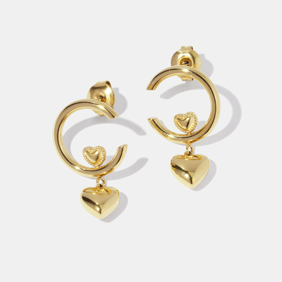 Heart Circle Stainless Steel Gold Color Drop Earrings h5Picture2