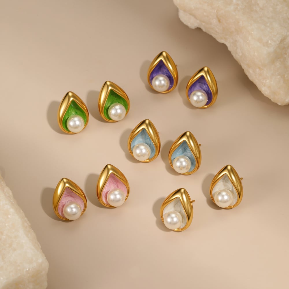 1 Pair Elegant Droplet Stainless Steel Gold Color Women's Stud Earrings h5Picture2