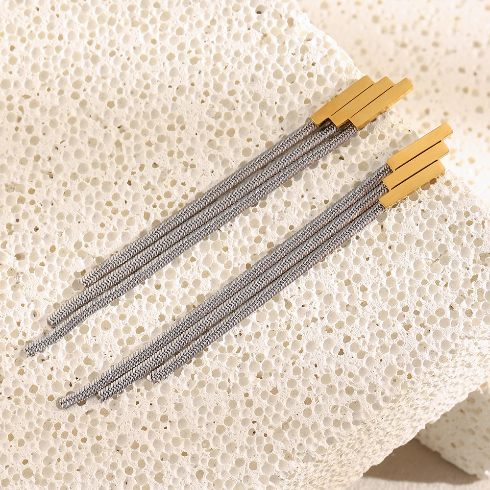 1 Piece Tassel Mixed Gold&Silver Colors Stainless Steel Women's Dangle Earrings h5Picture5