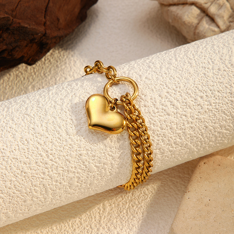 1 Piece Heart Stainless Steel Gold Color Charm Bracelet h5Picture3