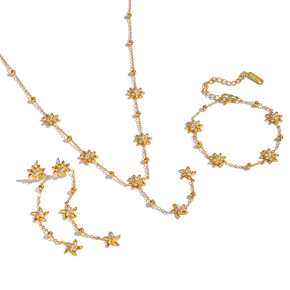 Flower Stainless Steel  Gold Color Necklace Set Picture6