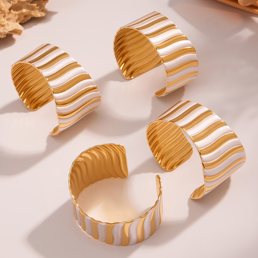 1 Piece Simple Strip Stainless Steel Gold Color Women's Cuff Bracelets h5Picture4