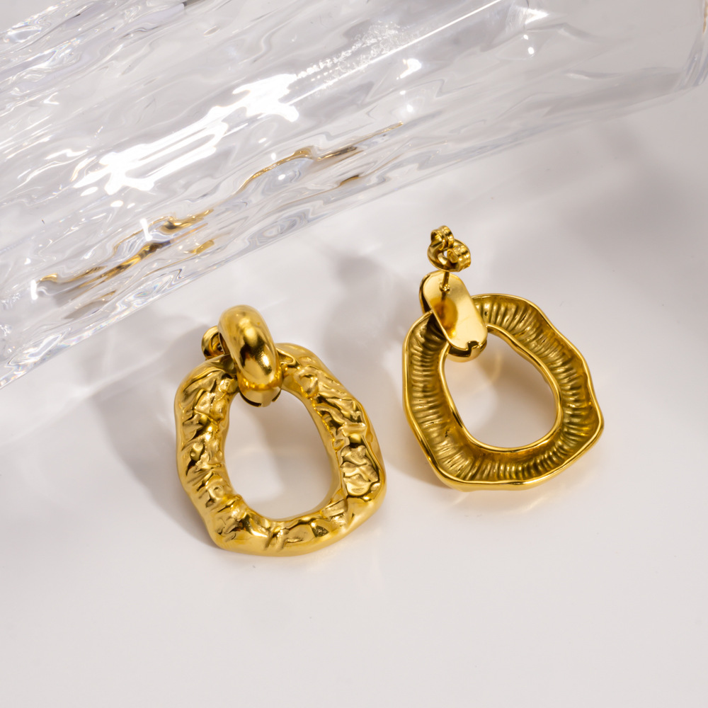 1 Piece Casual Irregular Shape Hammer Pattern Stainless Steel Women's Stud Earrings h5Picture4