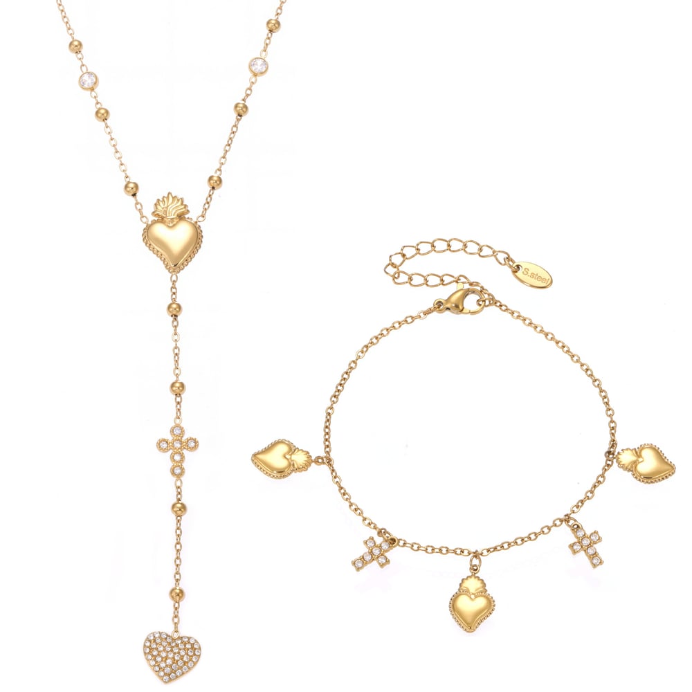 Romantische Serie Herz Kreuz Edelstahl Gold Farbe Damen Schmuck Sets h5Bild9