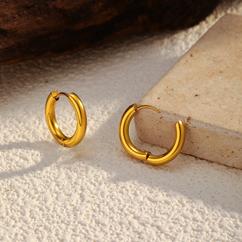 1 Pair Simple Stainless Steel Gold Color Hoop Earrings h5Picture2