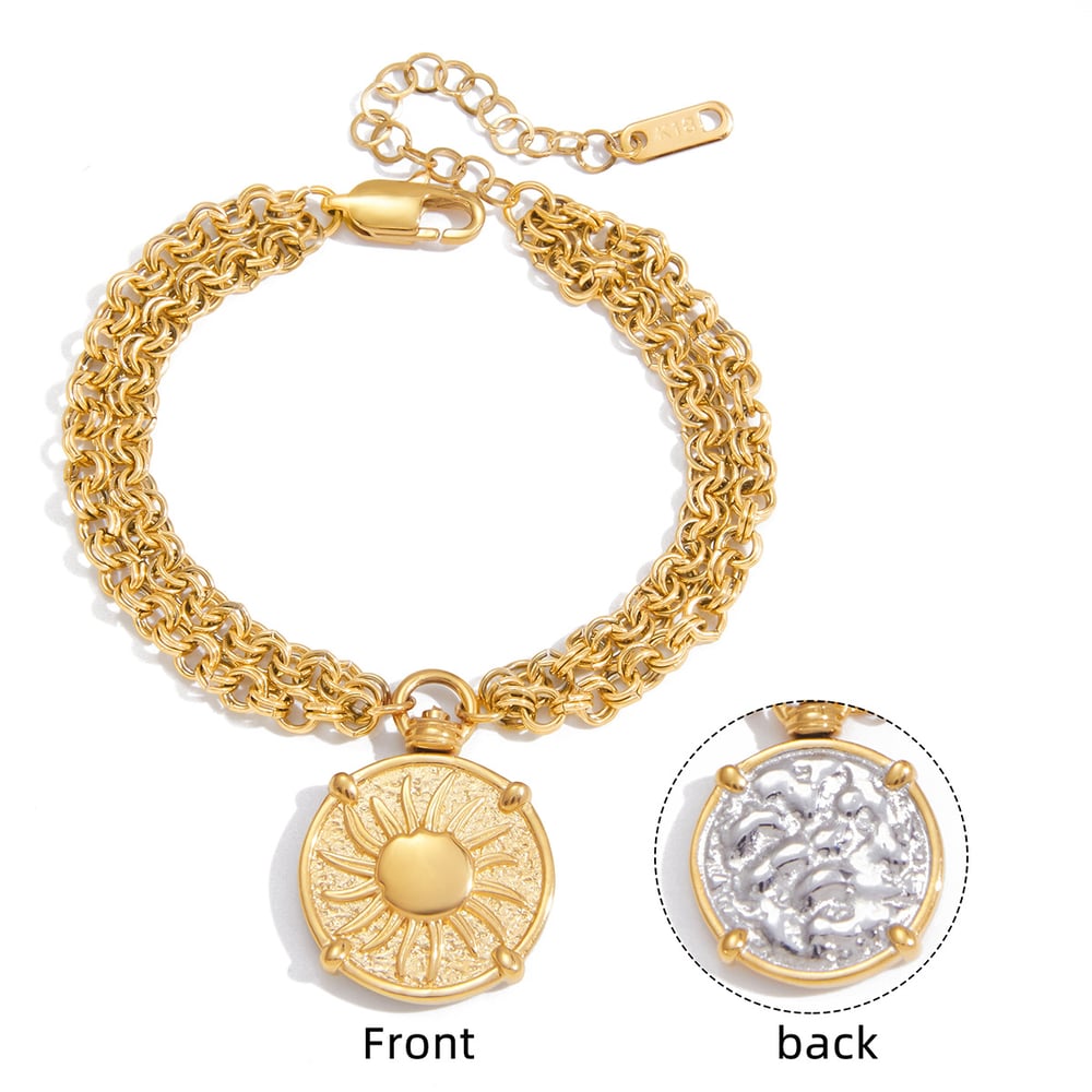 Classic Sun Two-sided Stainless Steel Gold Color Women's Jewelry Sets