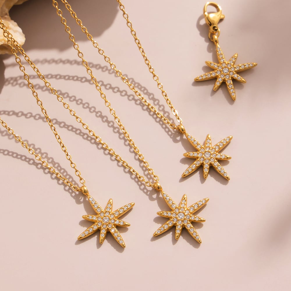 1 Stück Exquisite Serie Elegante Stern Edelstahl Gold Farbe Zirkon frauen Anhänger Halsketten Bild3