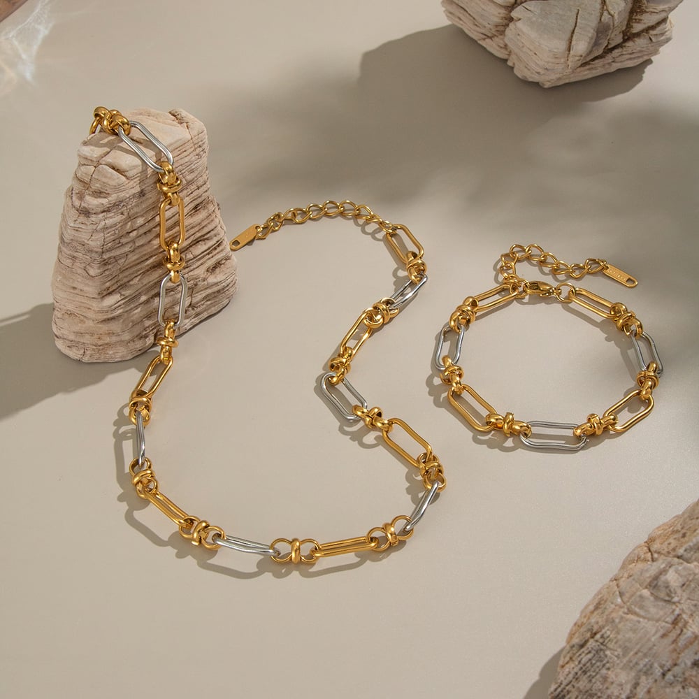 Mixed Gold Color And Silve Stainless Steel Necklace Set Picture3