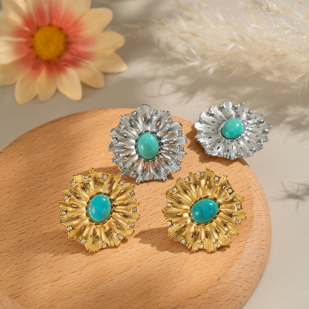 1 Paar Damen-Ohrstecker mit Calaite-Anhänger aus Edelstahl in Goldfarbe Bild3