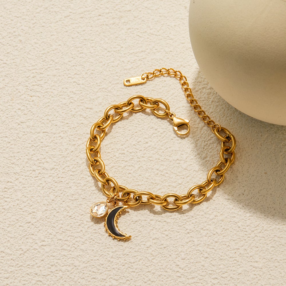 1 Stück klassisches Mond-Charm-Armband aus Edelstahl in Goldfarbe für Damen h5Bild5