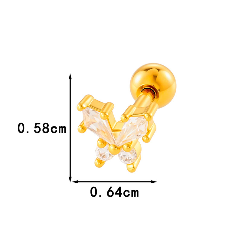 1 Piece Bow Knot Copper Gold Color  Zircon Piercing Earring Picture2