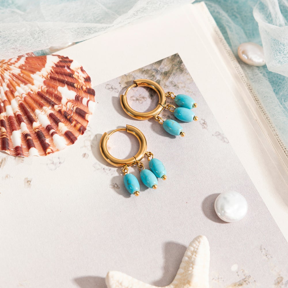 1 Pair Elegant Circle Calaite Stainless Steel Gold Color Women's Drop Earrings Picture6