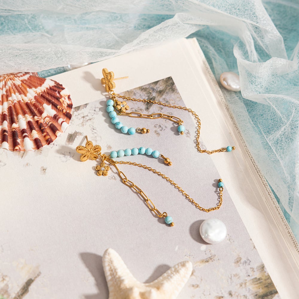 1 Pair Classic Flower Tassel Stainless Steel Gold Color Women's Dangle Earrings Picture7