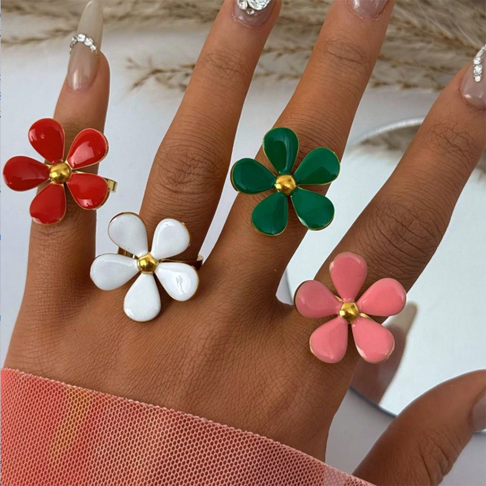 1 Piece Simple  Retro Flower Stainless Steel  Women's Statement Rings Picture4
