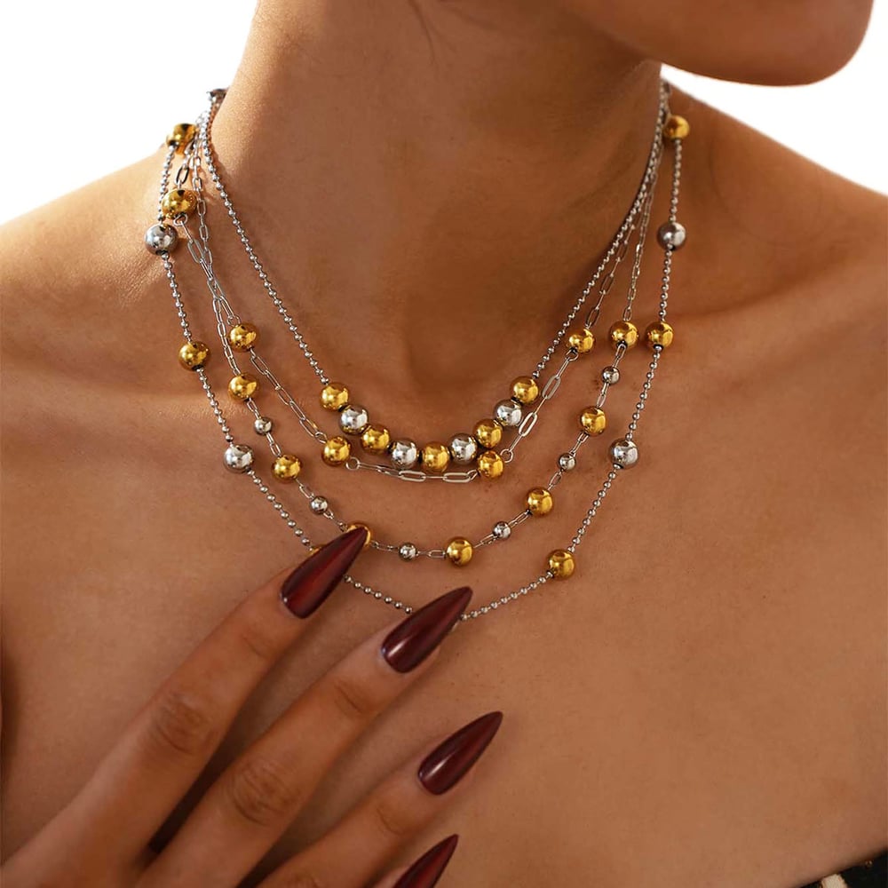 1 Piece Simple Mixed Gold Color And Silver Colors Stainless Steel  Women‘s Beaded Necklaces Picture4