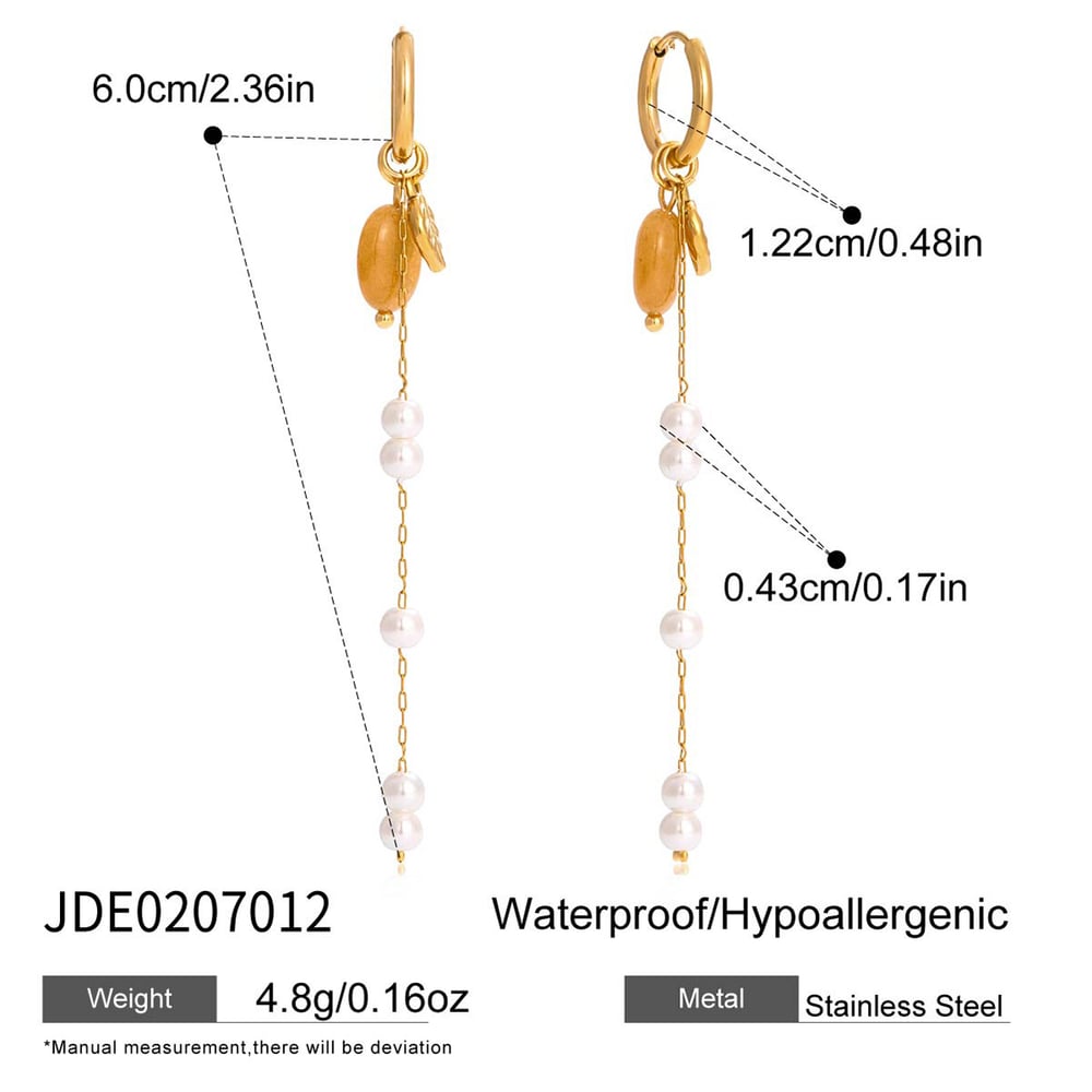1 Pair Natural Stone Tassel Stainless Steel Gold Color Women's Dangle Earrings Picture2