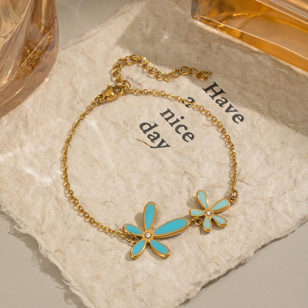 Romantische Serie Elegante Blume Edelstahl Gold Farbe Strass Halskette Set Bild4