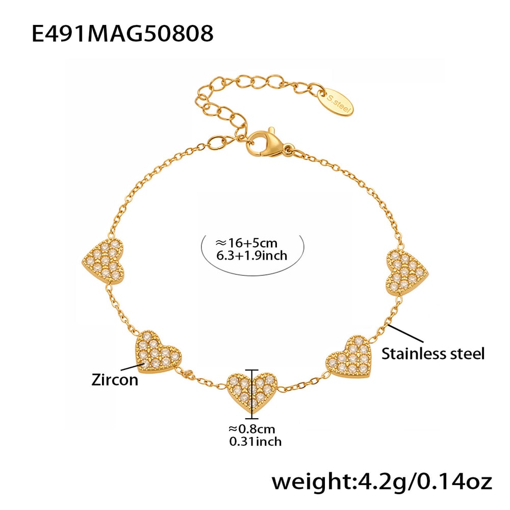 1 Piece Luxurious Butterfly Stainless Steel Gold Color Zircon Women's Chain Bracelets