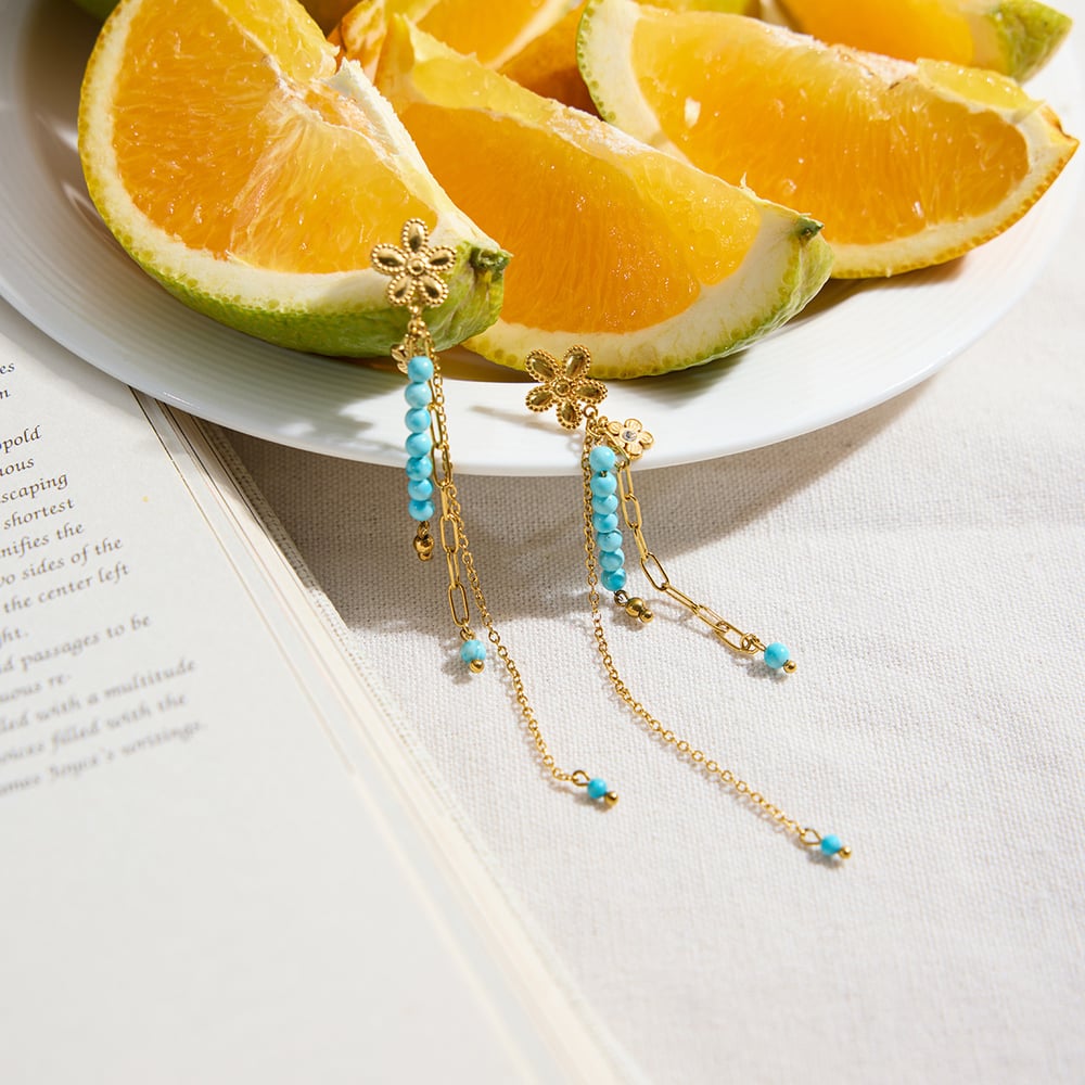 1 Pair Classic Flower Tassel Stainless Steel Gold Color Women's Dangle Earrings Picture3