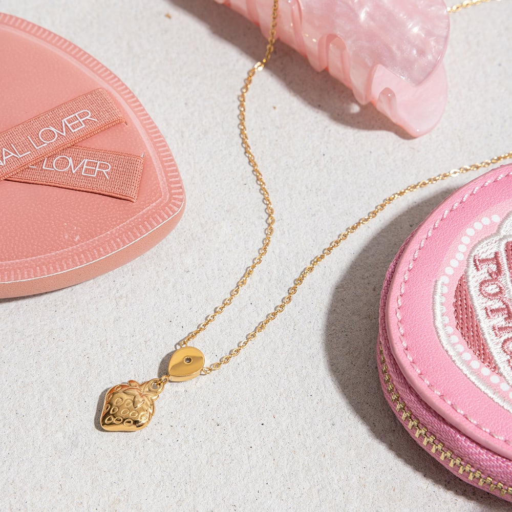 1 Piece Sweet Droplet Strawberry Stainless Steel Gold Color Women's Pendant Necklaces h5Picture6