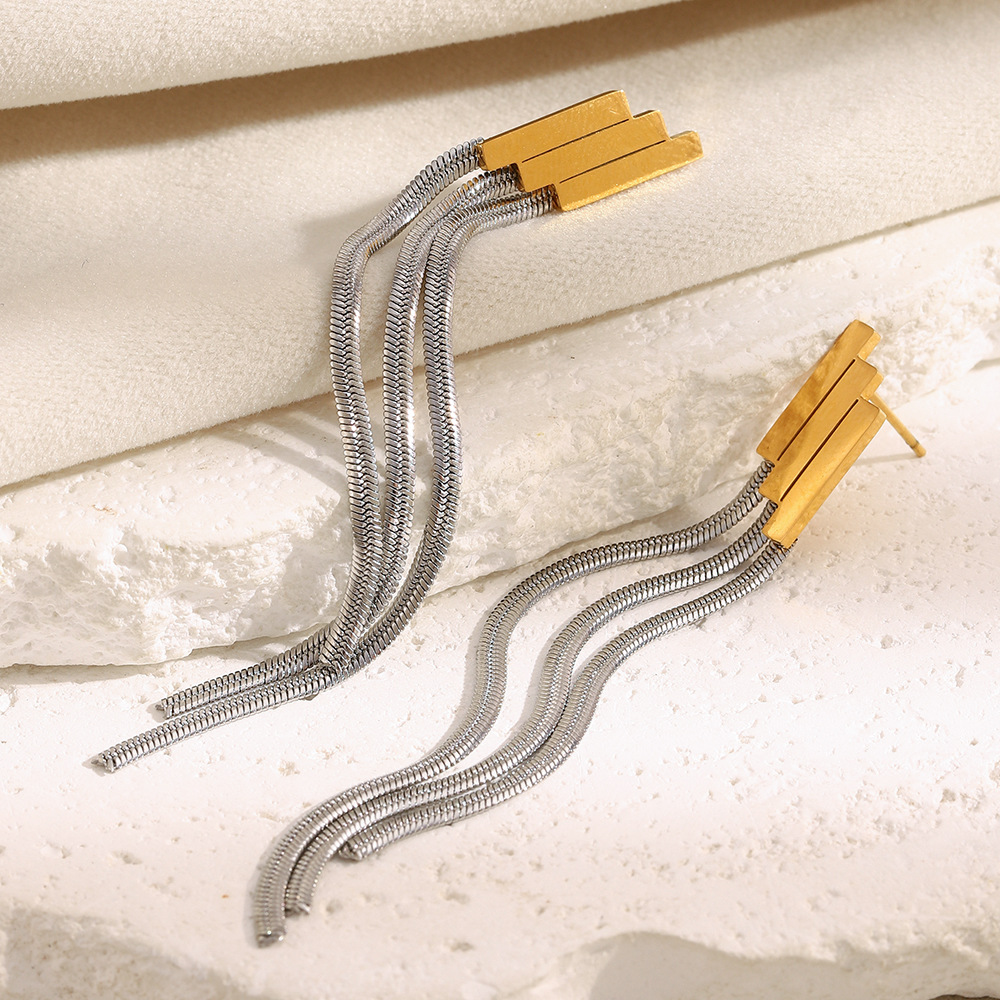 1 Piece Tassel Mixed Gold&Silver Colors Stainless Steel Women's Dangle Earrings h5Picture3