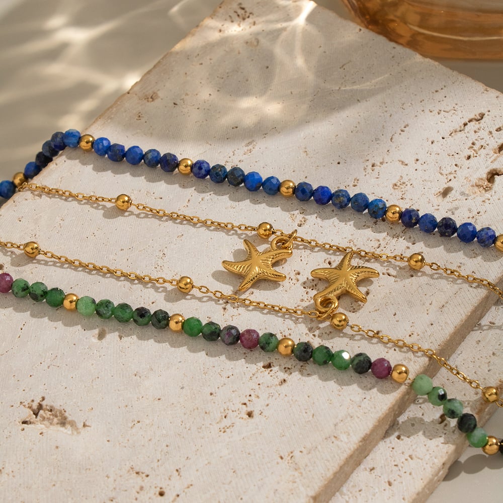 1 Piece Natural Stone Beads Stainless Steel Beaded Bracelet Picture3