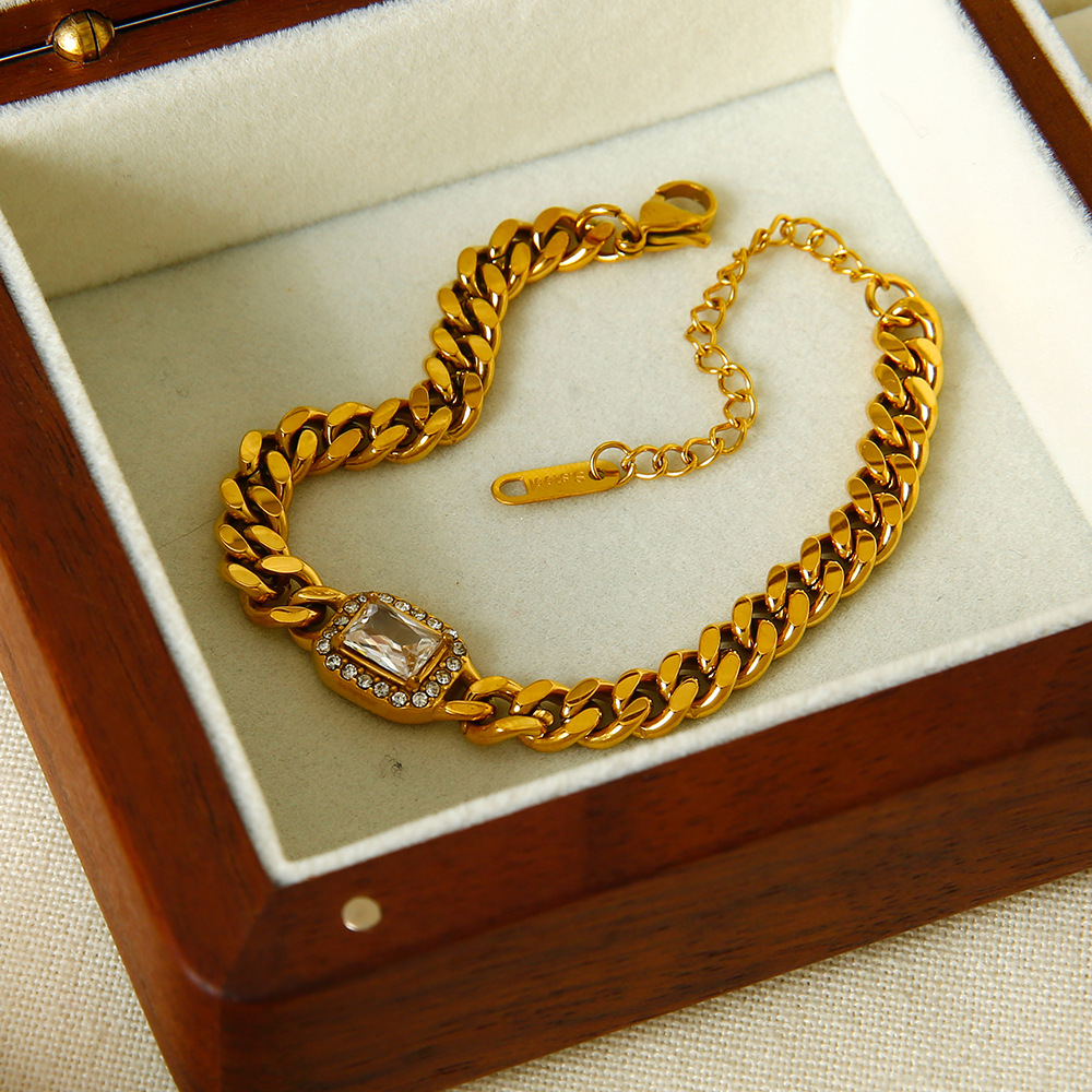 1 Piece Luxurious Classic Chain Rectangle Stainless Steel  Zircon Women's Chain Bracelets Picture4