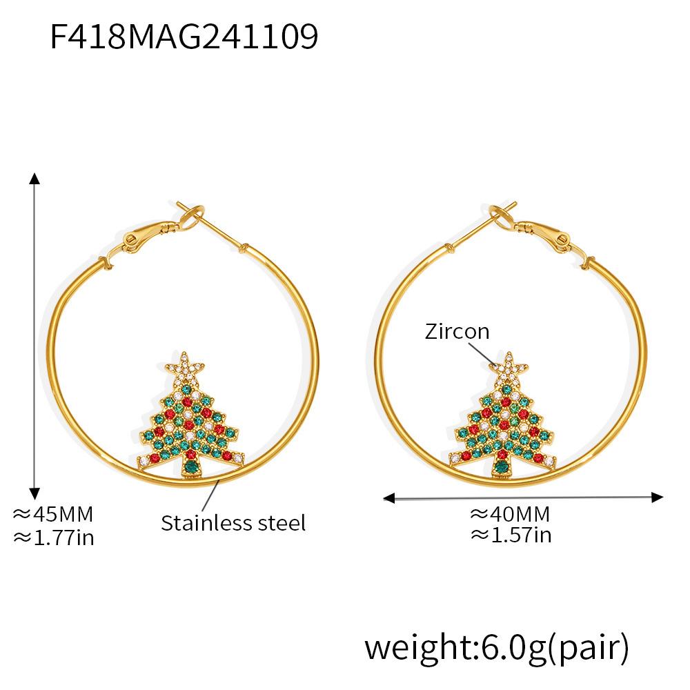 1 Pair Shinning Christmas Tree Stainless Steel Zircon Women's Hoop Earrings Picture2