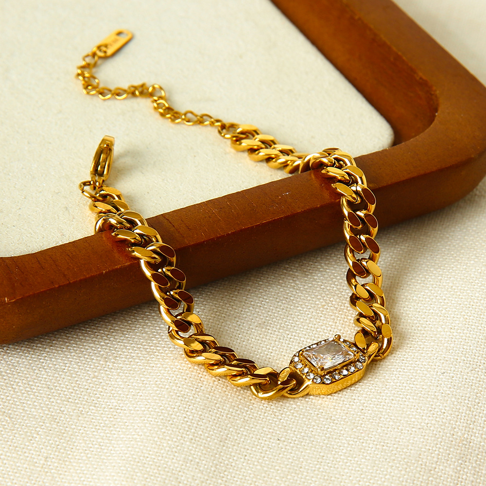 1 Piece Luxurious Classic Chain Rectangle Stainless Steel  Zircon Women's Chain Bracelets Picture3