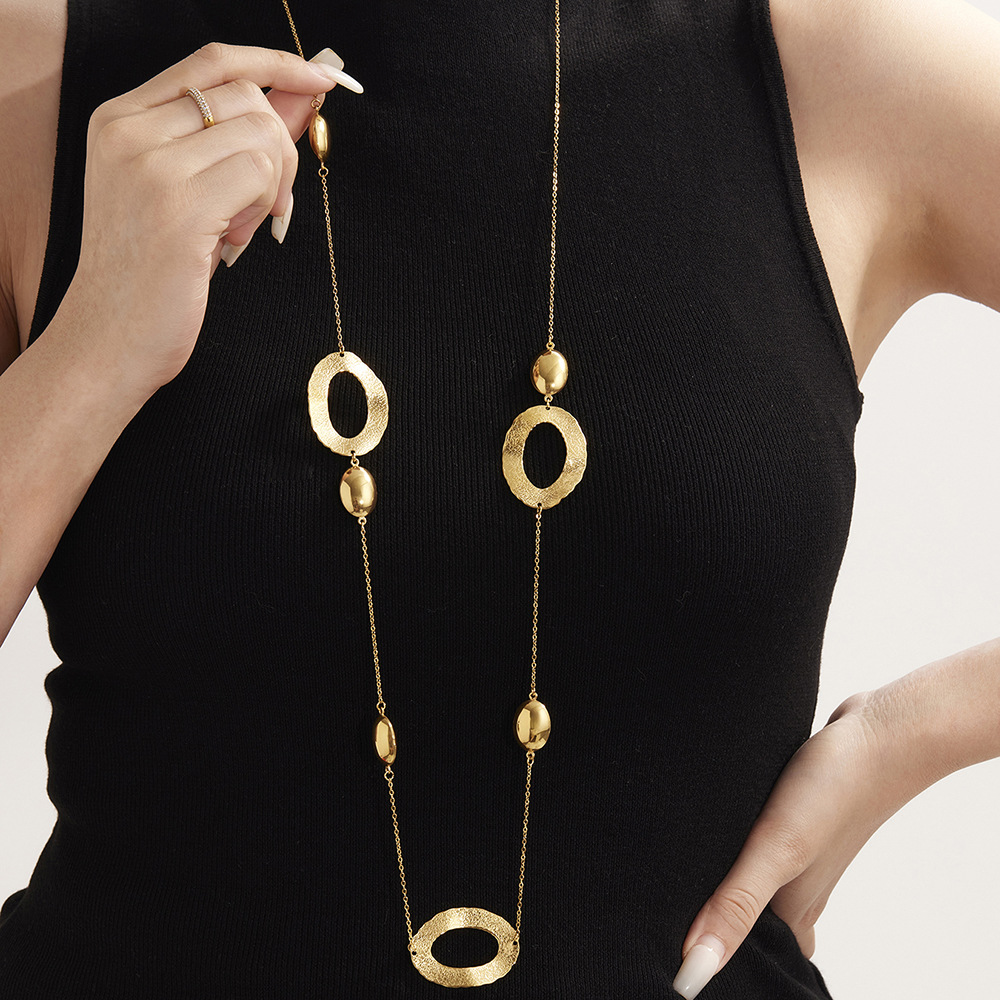 1 Piece Simple Hammer Pattern Stainless Steel Gold Color Women's Long Necklaces h5Picture4