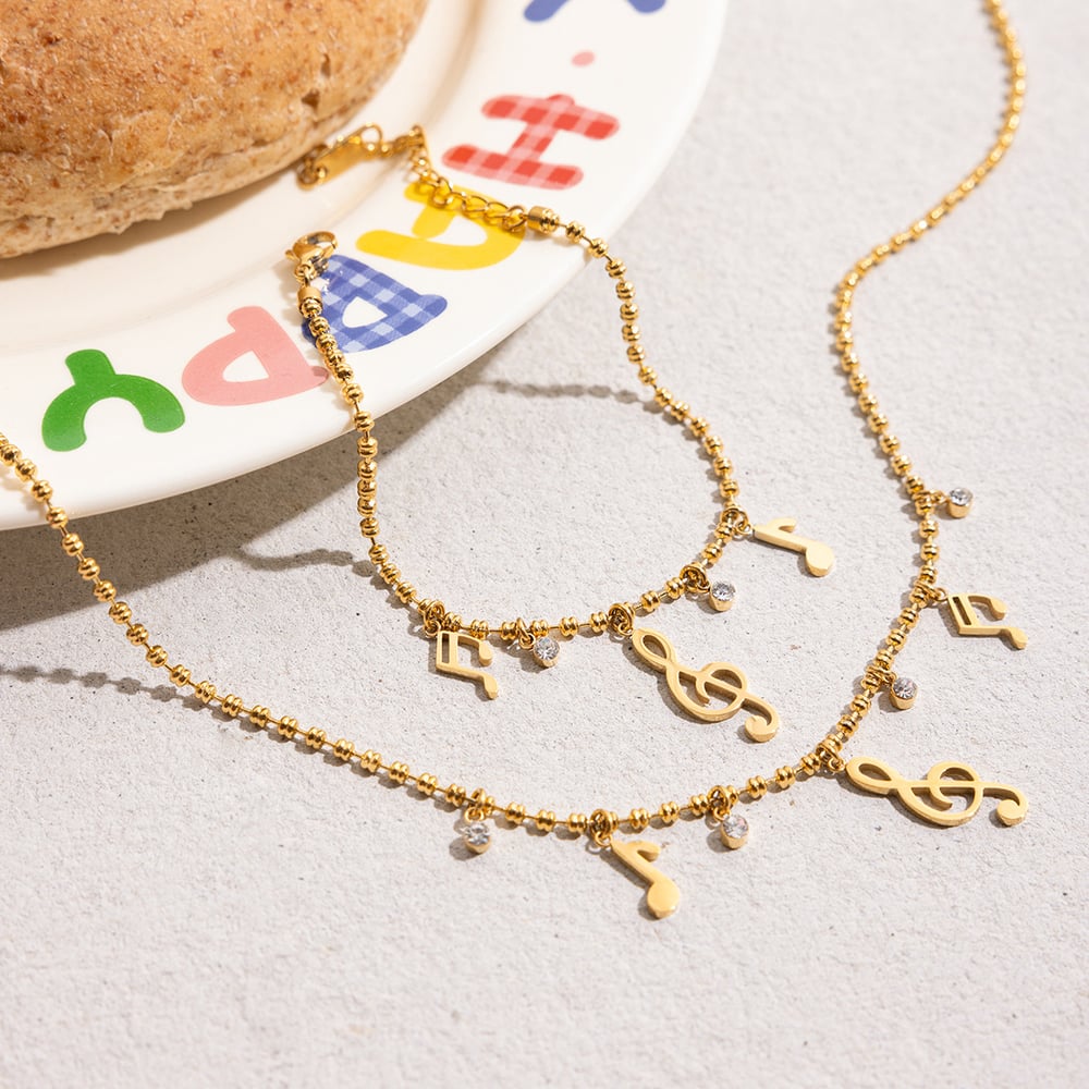 Designable Note Stainless Steel Gold Color Women's Jewelry Sets h5Picture6