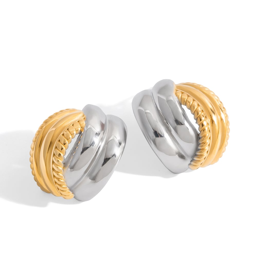 1 Pair Simple Mixed Gold&Silver Colors Stainless Steel Women's Stud Earrings 