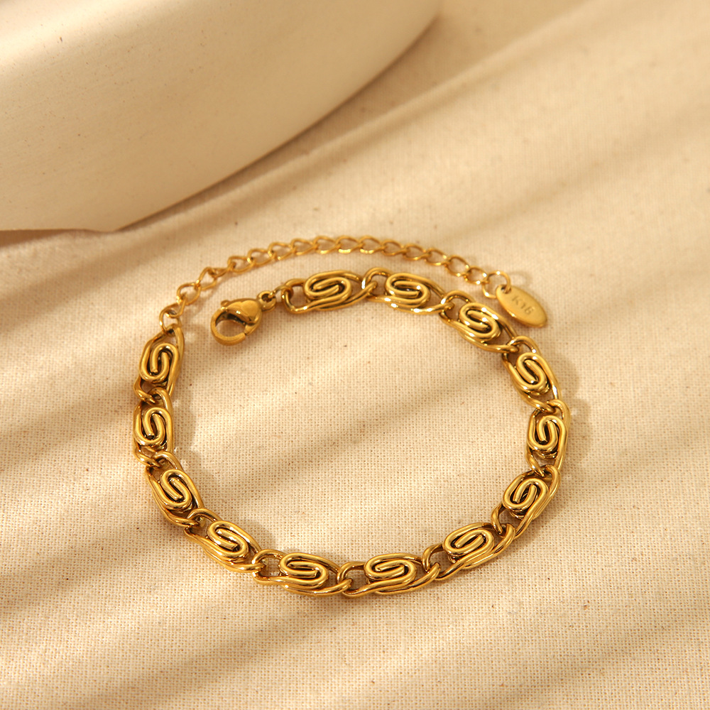 1 Piece Simple  Daily Chain Circle Rectangle Stainless Steel   Women's Chain Bracelets h5Picture4