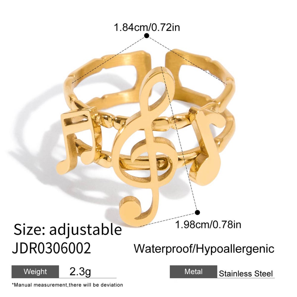 1 Stück Exquisite Serie Elegant Note Edelstahl Gold Farbe Statement Ringe h5Bild2