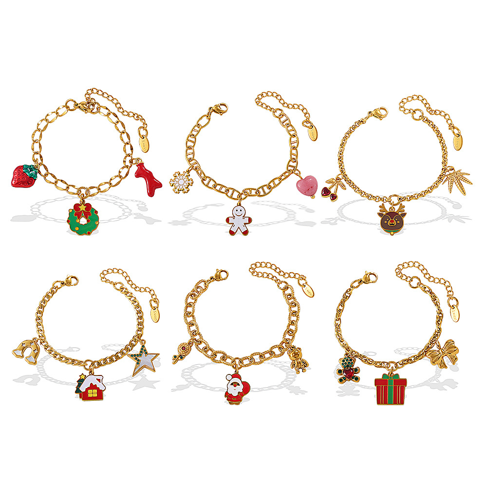 1 Parça Noel Paslanmaz Çelik Altın Renkli Charm Bilezik h5Resim4