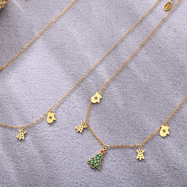 Christmas Tree Stainless Steel Gold Color Zircon Women's Pendant Necklaces h5Picture6