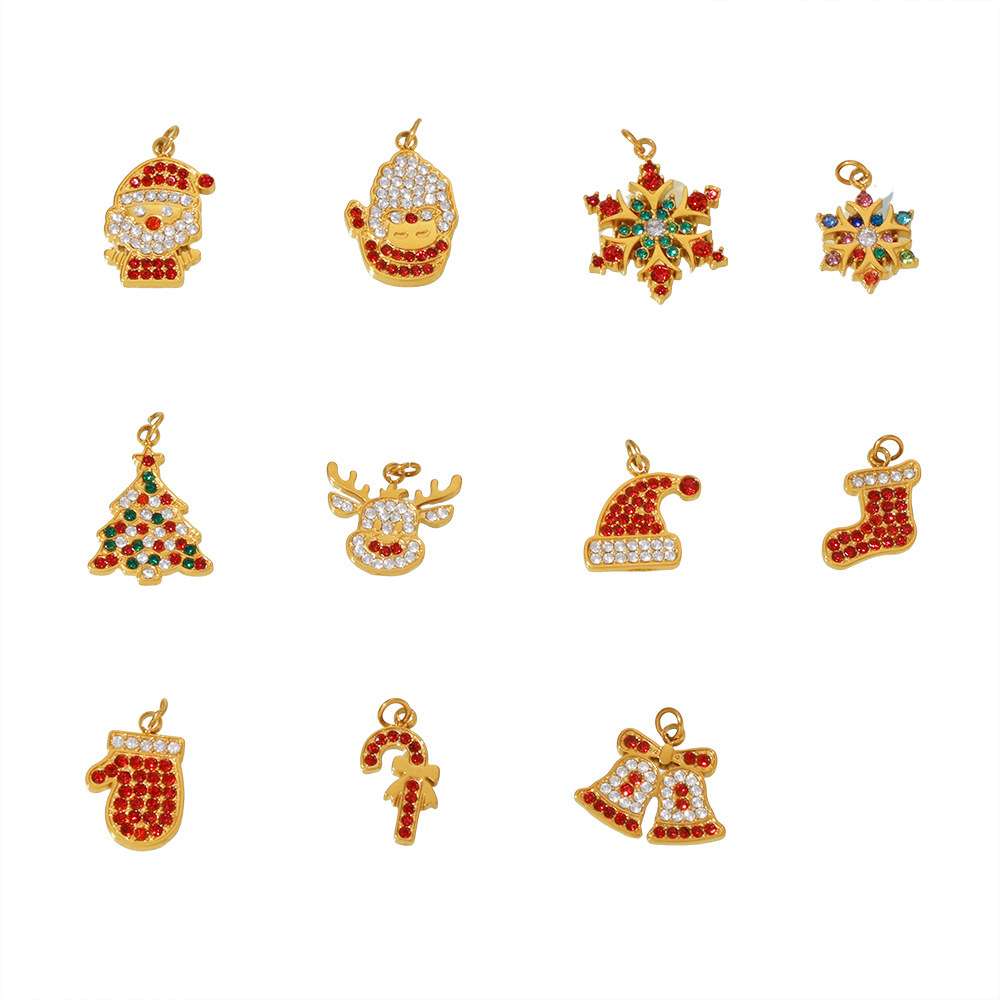 1 Piece Christmas Zircon Series Stainless Steel Gold Color Women's Pendants Picture7
