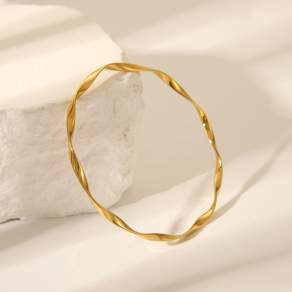 1 Piece Simple Irregular Shape Stainless Steel Gold Color Bangle h5Picture2