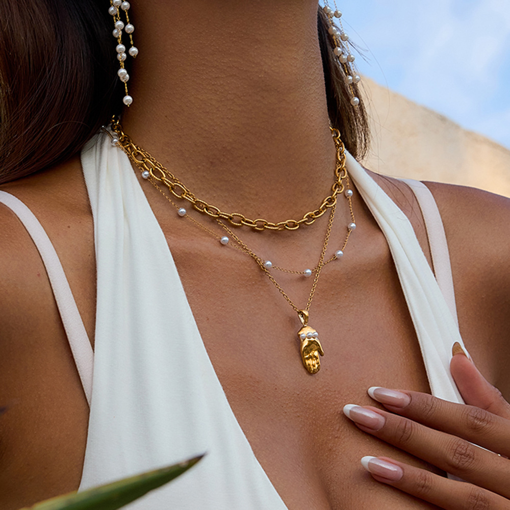 1 Piece Simple Palm Stainless Steel Gold Color Women's Pendant Necklaces h5Picture5