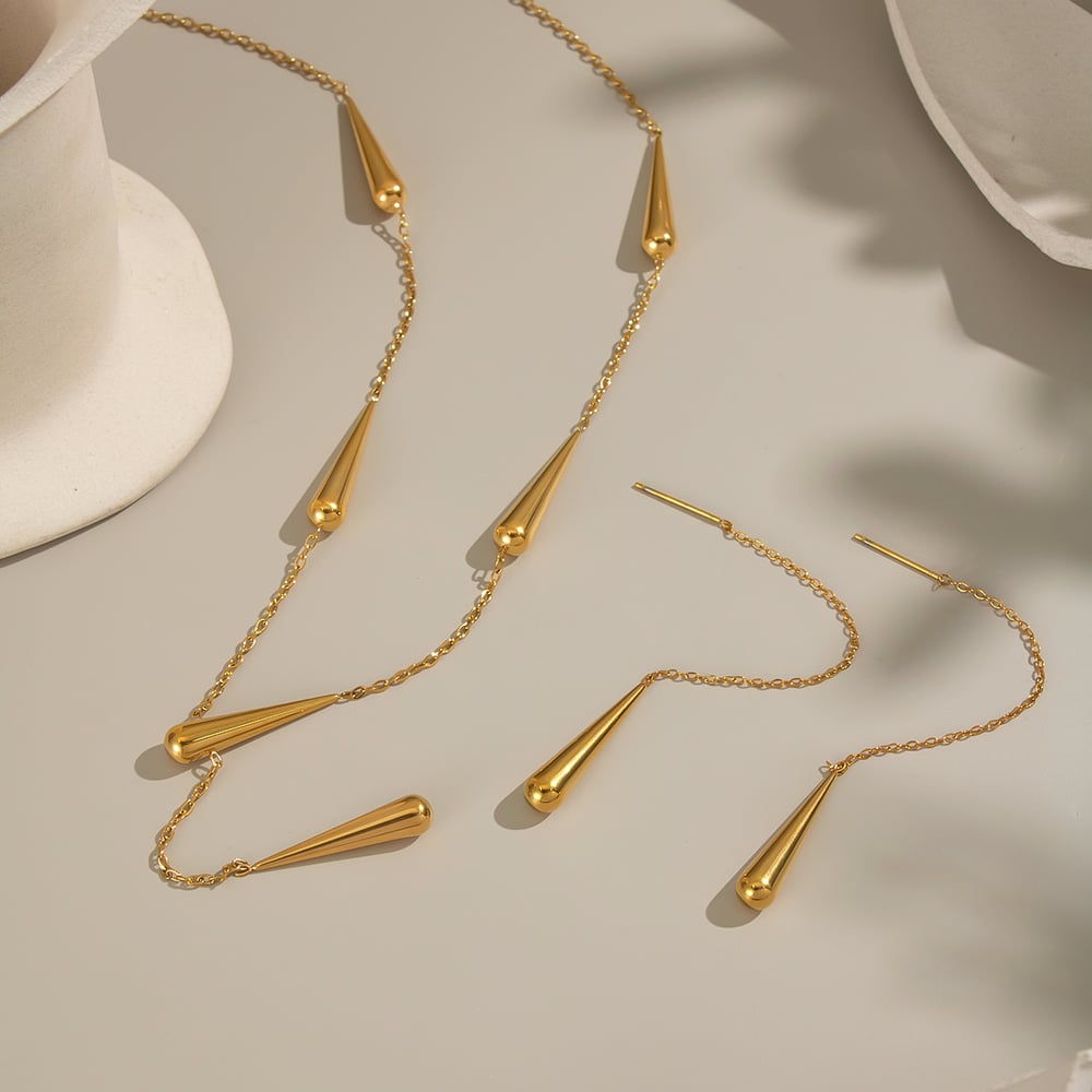 Droplet Stainless Steel Gold Color Necklace Set Picture2