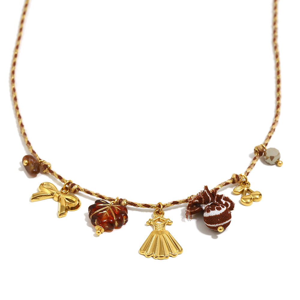 1 Stück luxuriöse Retro-Halsketten mit Herz- und Schleifenknoten aus Edelstahl für Damen h5Bild4