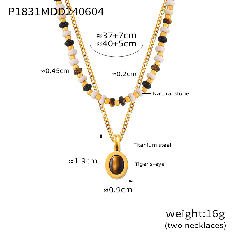 1 Piece Classic Oval Natural Stone Stainless Steel Gold Color Women's Beaded Necklaces Picture2